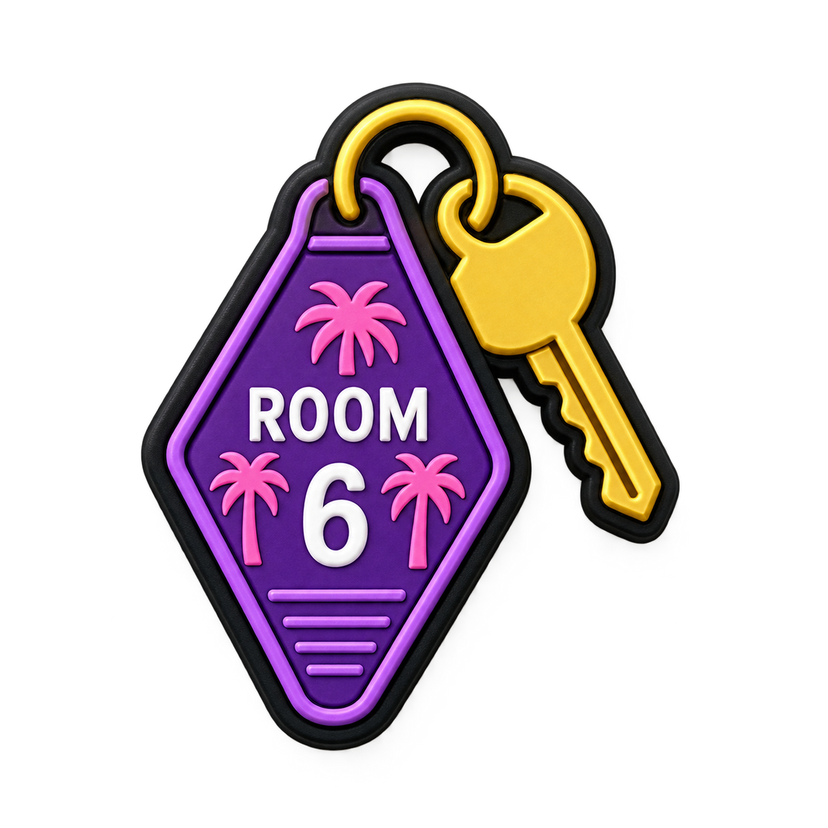Pin Jibbitz GTA 6 clé de motel Room 6 violette avec palmiers pour Crocs