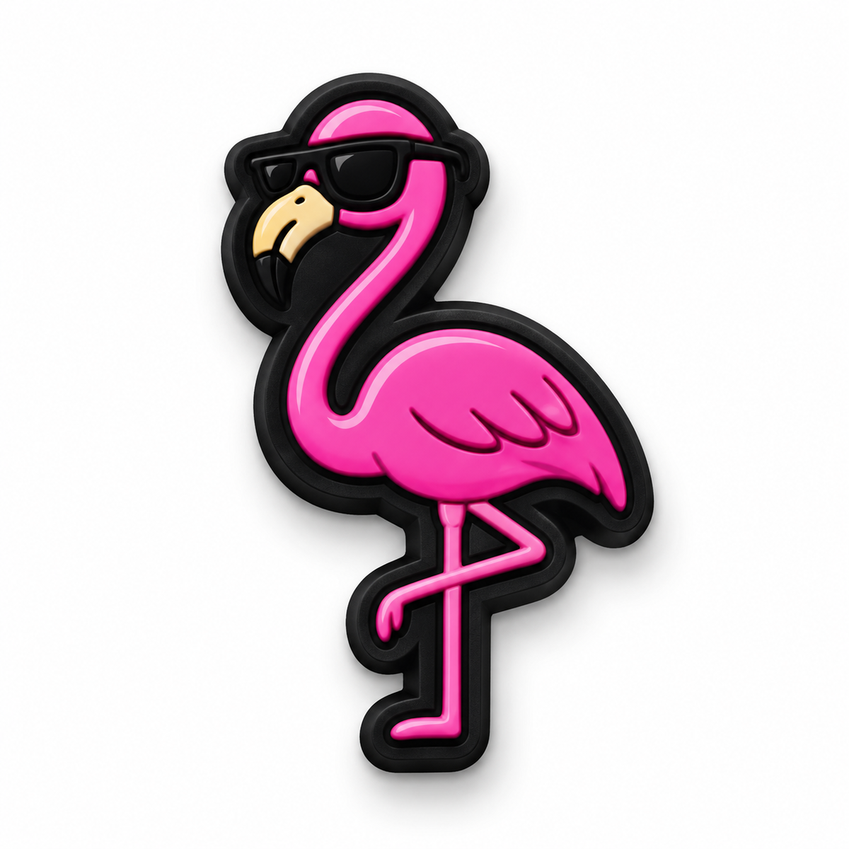 Pin's Crocs GTA 6 flamant rose avec lunettes de soleil noires sur une patte