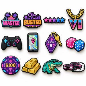 Pins Jibbitz GTA 6 II – Lot de 12 charms pour Crocs