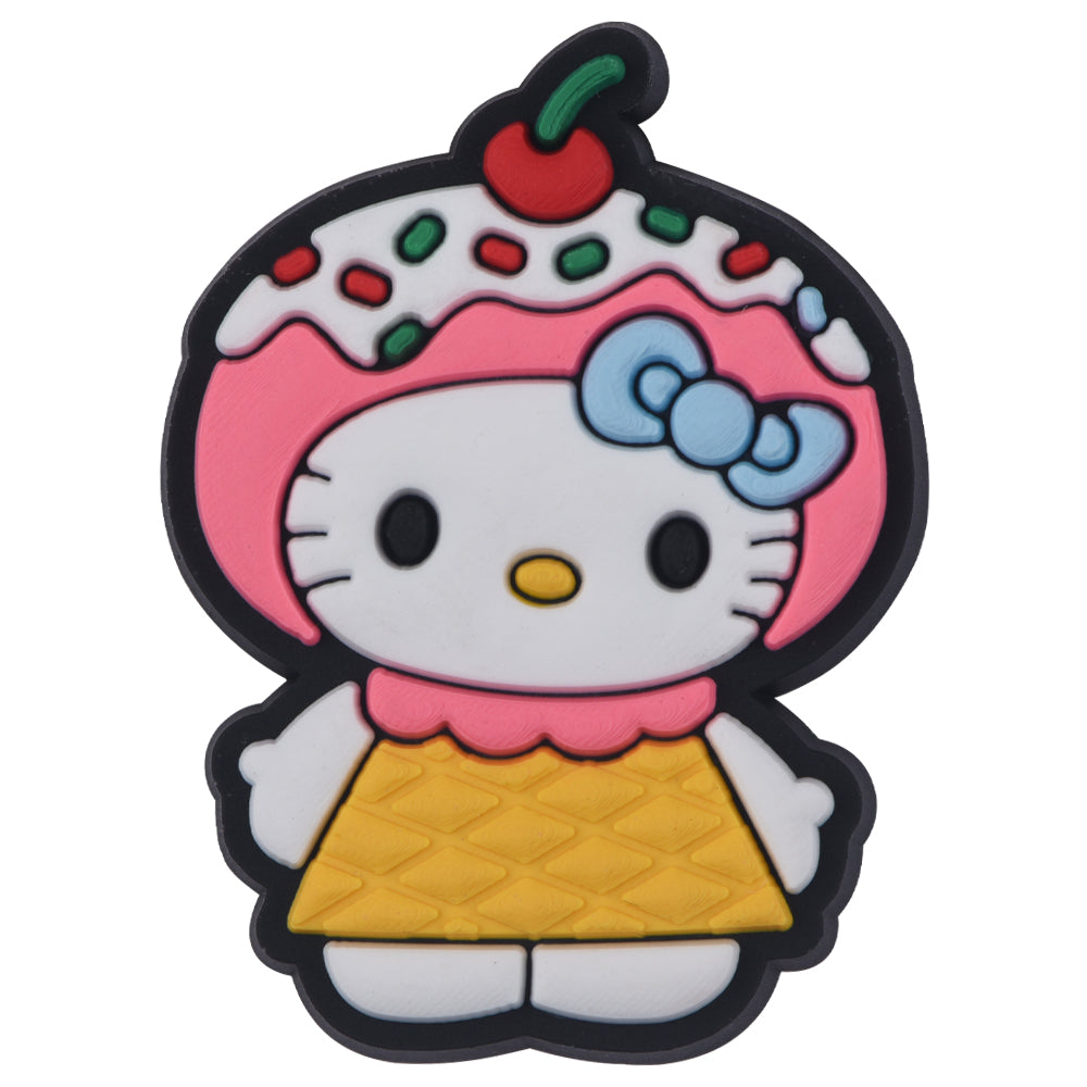 Pin's Hello Kitty déguisée en cupcake cerise pour Crocs, jibbitz gourmand