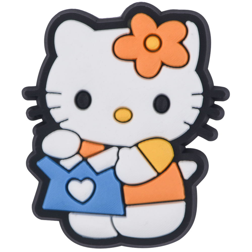 Pin's Hello Kitty robe bleue et fleur orange pour Crocs, jibbitz coloré