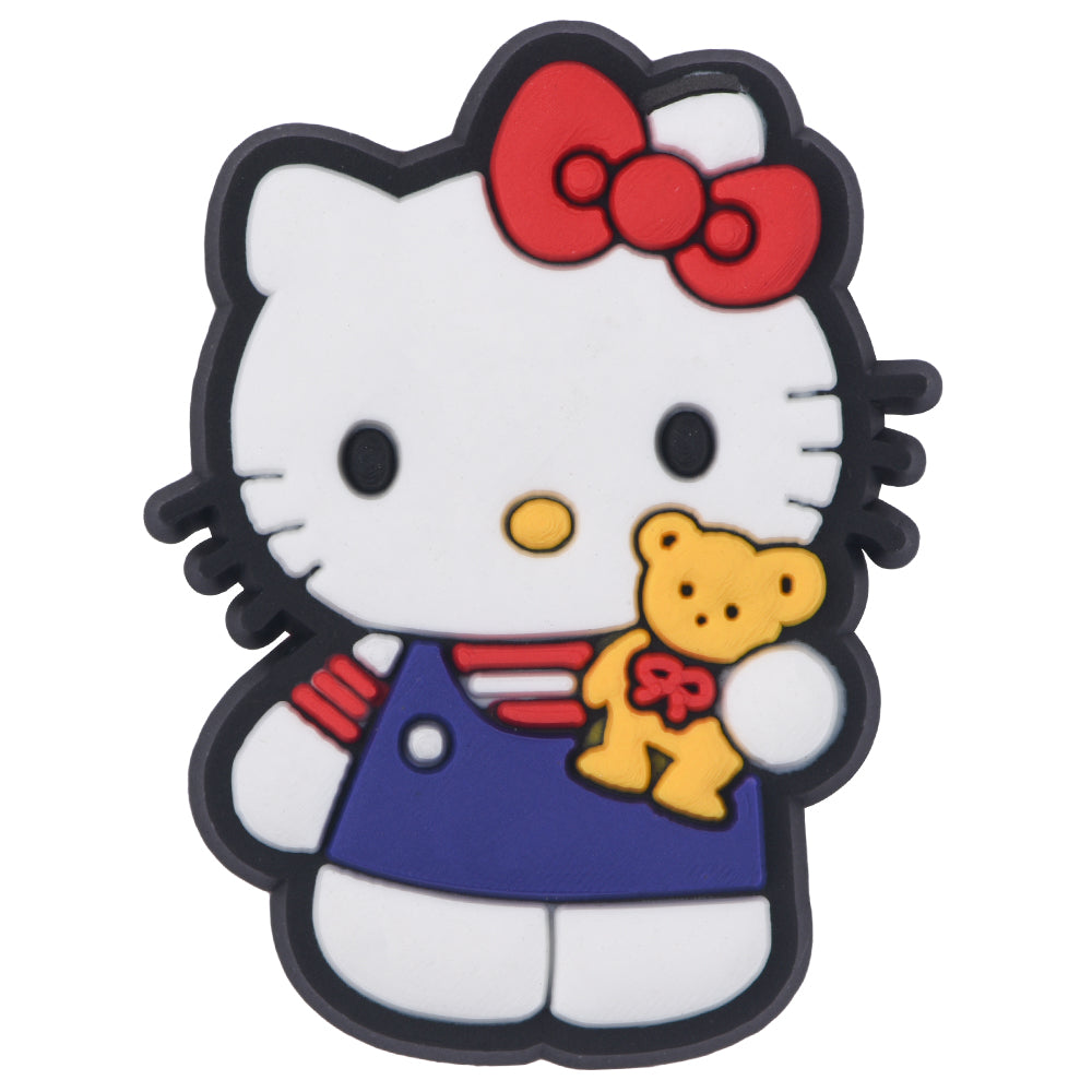 Pin's Hello Kitty salopette bleue avec ourson pour Crocs, jibbitz kawaii