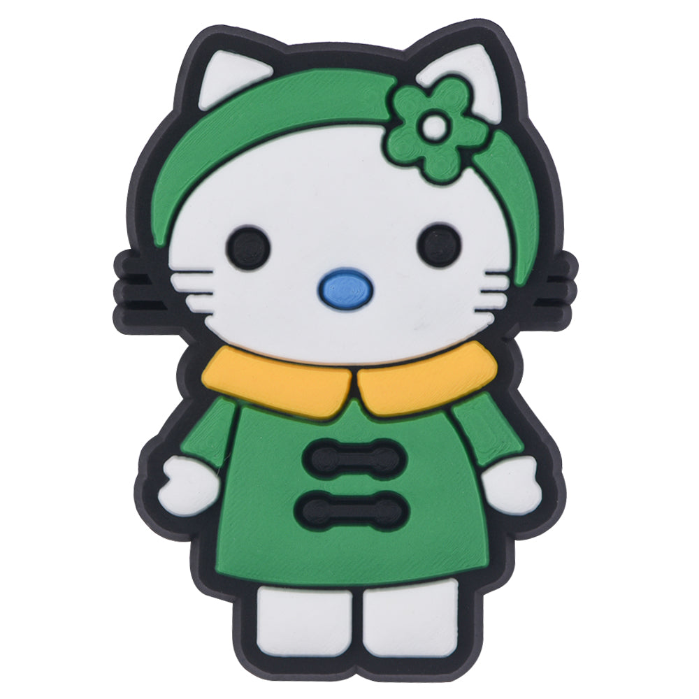 Pin's Hello Kitty robe verte et bandeau fleur pour Crocs, jibbitz kawaii