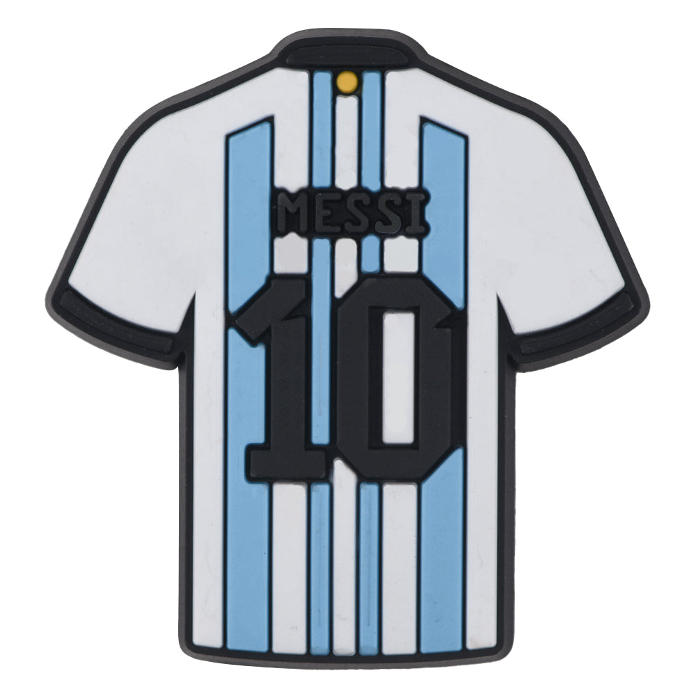Pin's maillot Argentine floqué Messi 10 pour Crocs, jibbitz foot rayé ciel et blanc