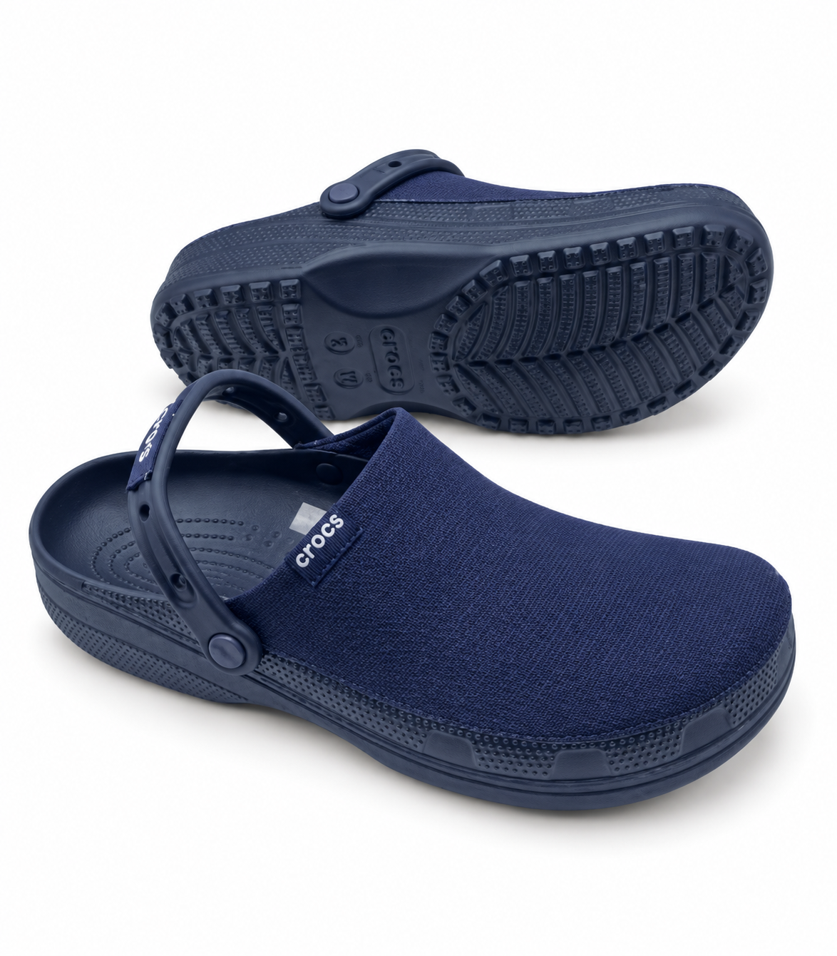 Crocs Crafted bleu marine en tissu avec semelle et bride assorties

