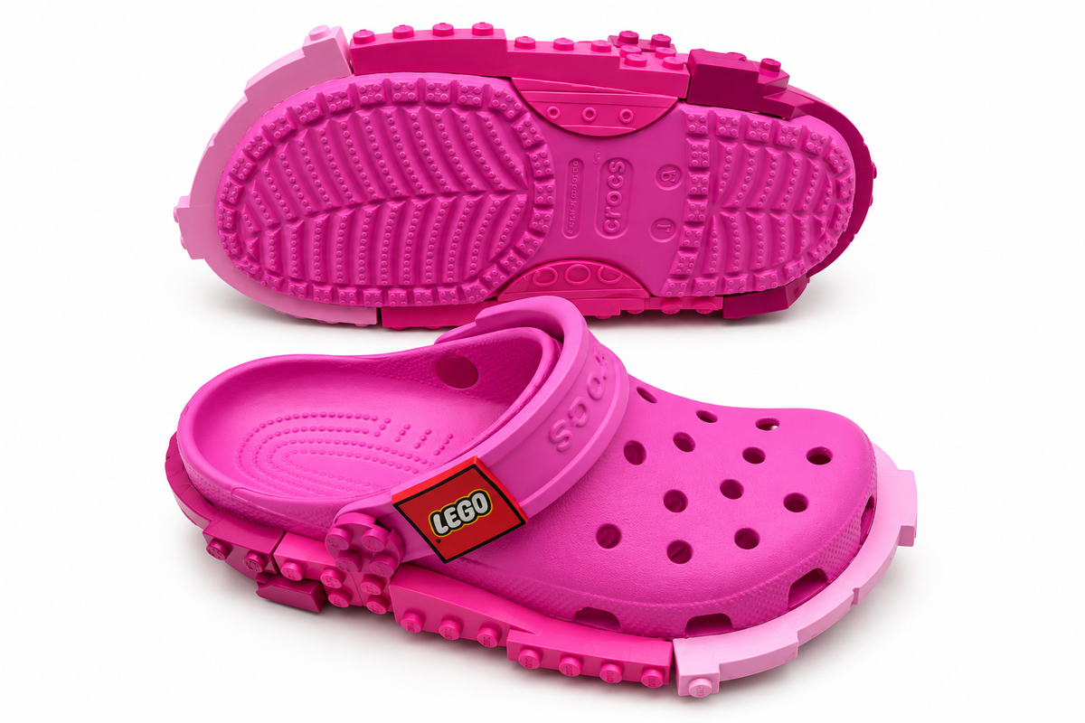 Crocs LEGO rose avec semelle en briques roses
