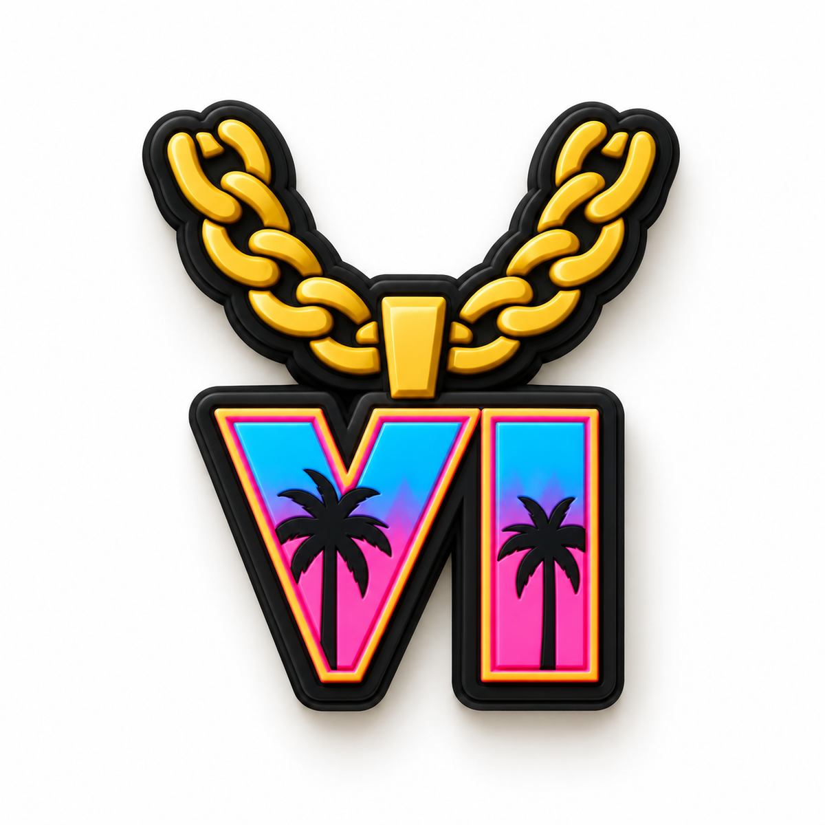 Pin Jibbitz GTA 6 logo VI néon avec chaîne en or pour Crocs

