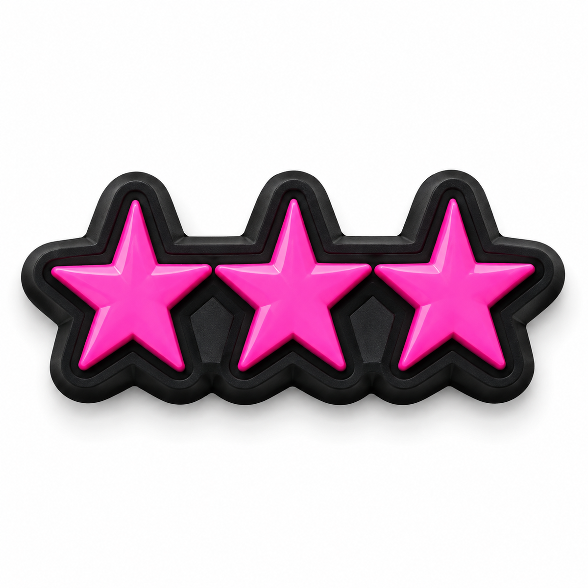 Pin's Crocs GTA 6 trois étoiles de recherche rose fluo sur contour noir
