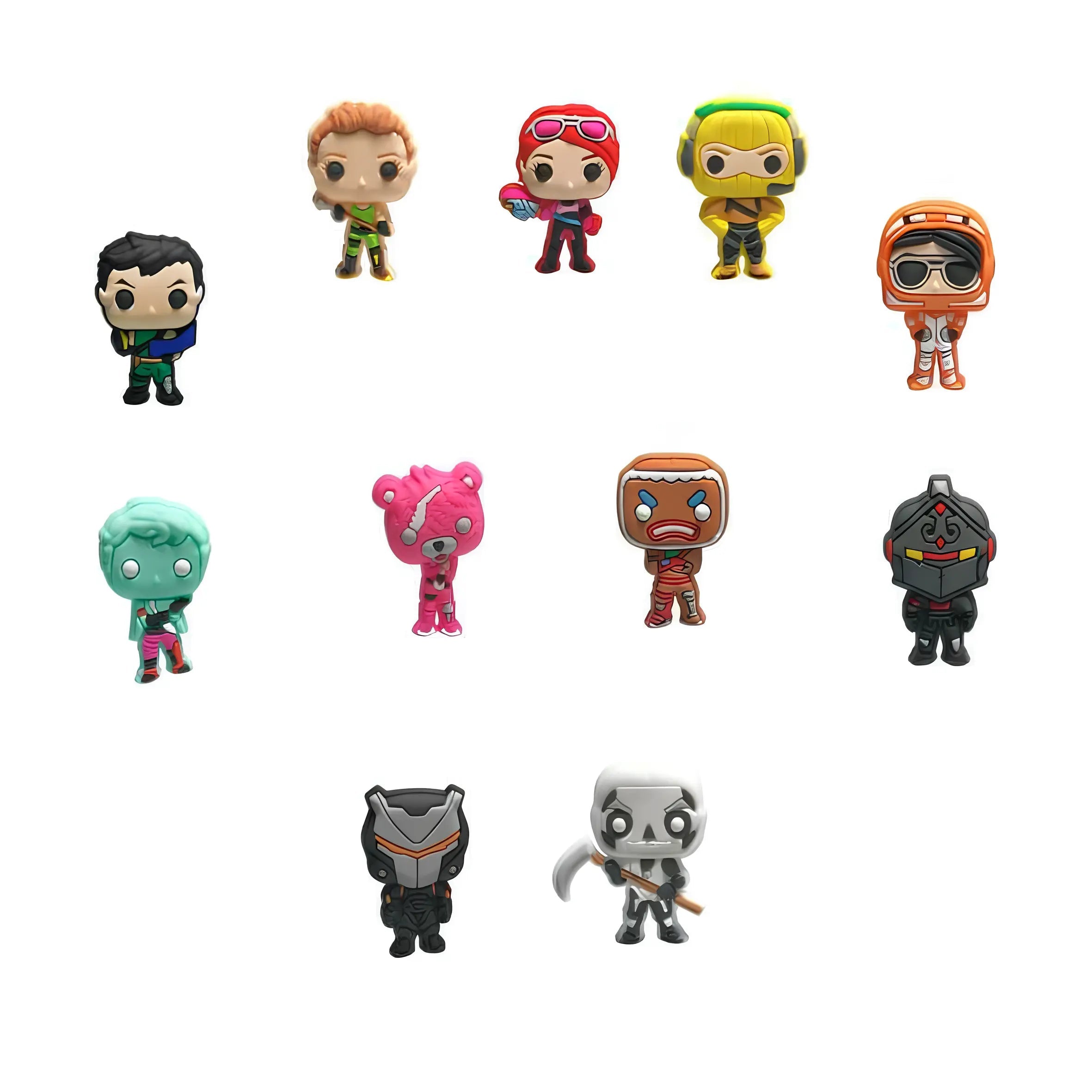 Collection de pin’s Fortnite pour Crocs avec Jonesy, Brite Bomber, DJ Yonder, Omega, Black Knight, Skull Trooper et autres skins populaires.