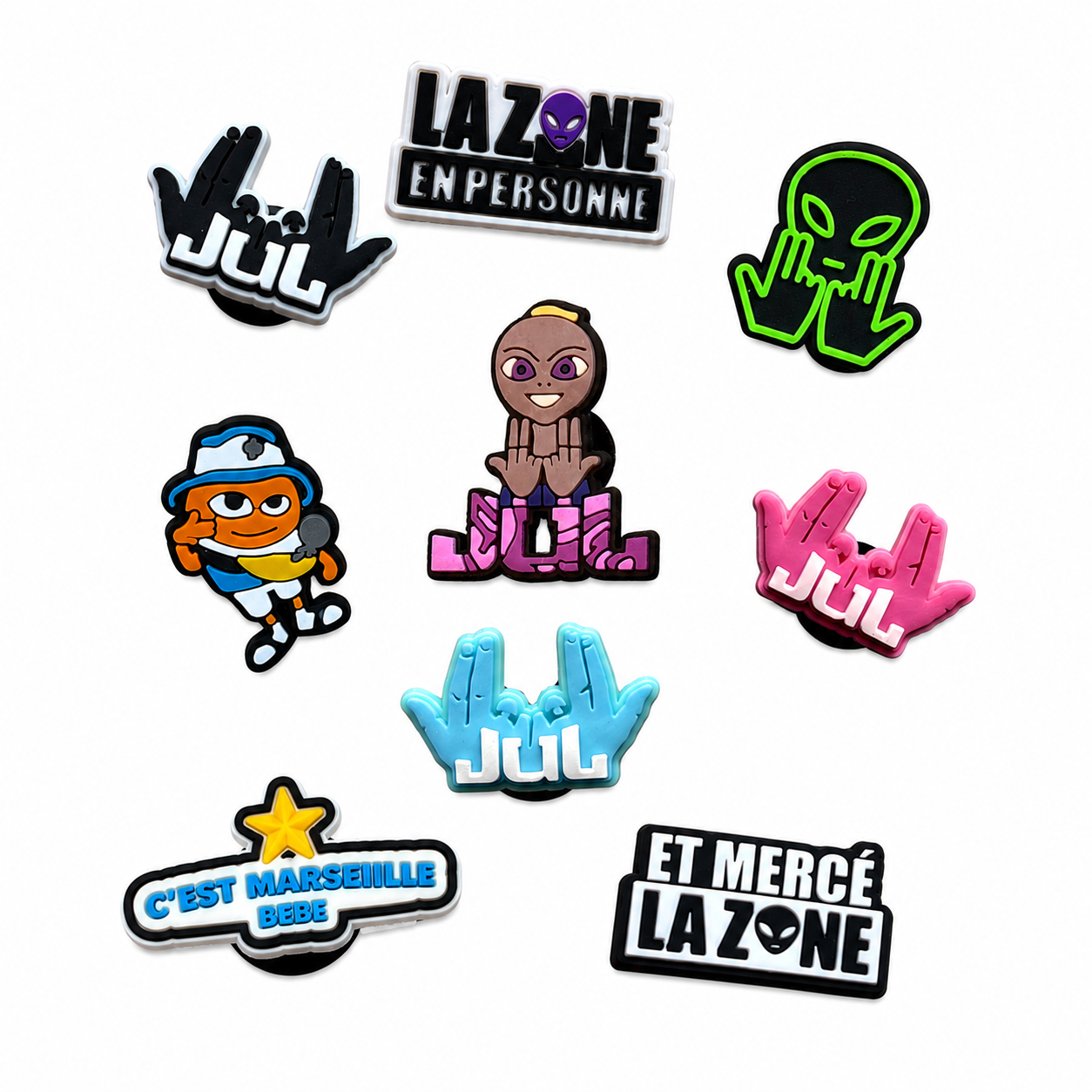 Pin's Jul pour Crocs – 9 Modèles Jibbitz Rap Marseille + Pack Complet