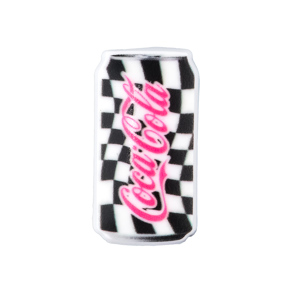 Pin's canette Coca-Cola imprimé damier noir et blanc pour Crocs

