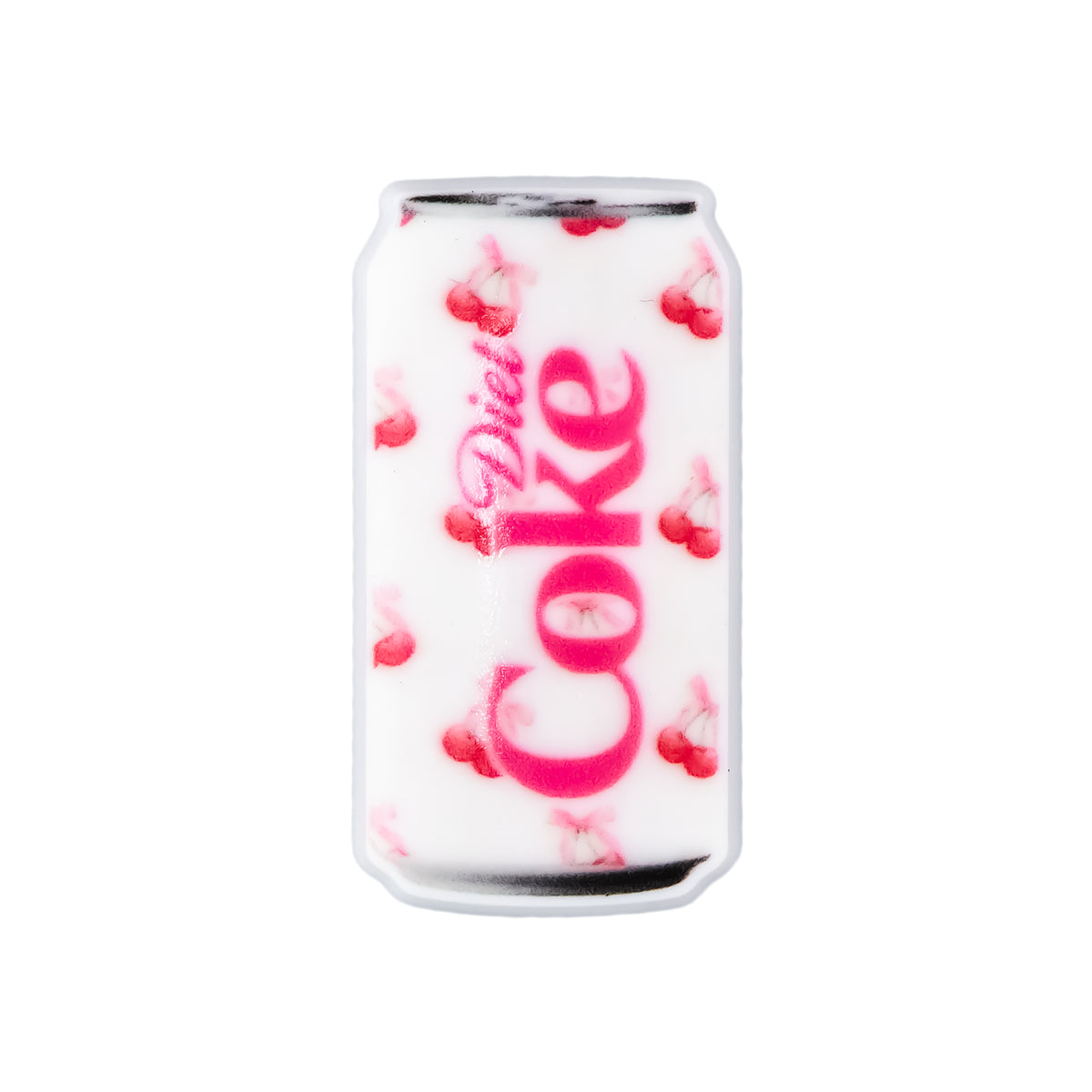Pin's canette Diet Coke blanche motif cerises rouges pour Crocs
