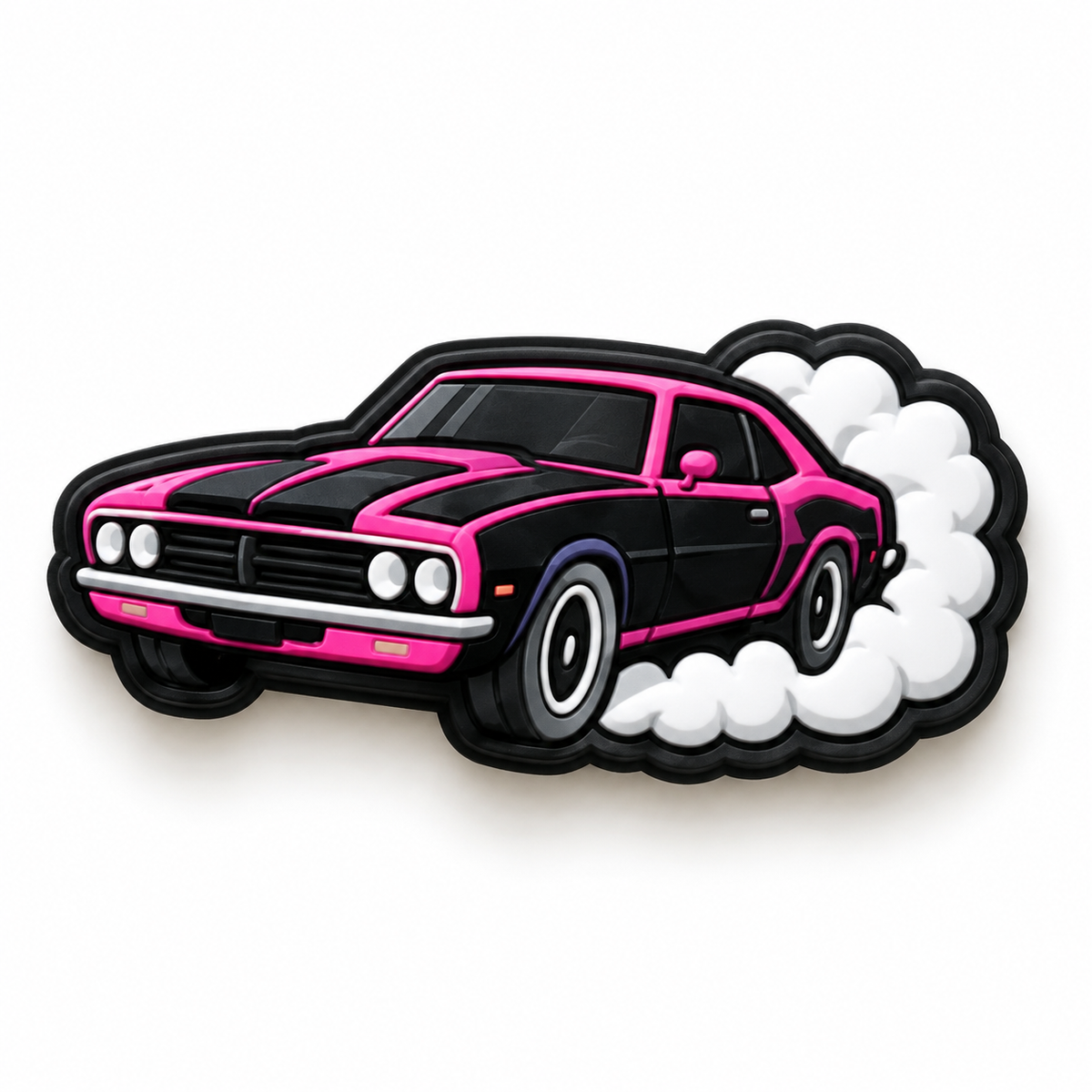 Pin Jibbitz GTA 6 muscle car noire et rose avec fumée de burn pour Crocs
