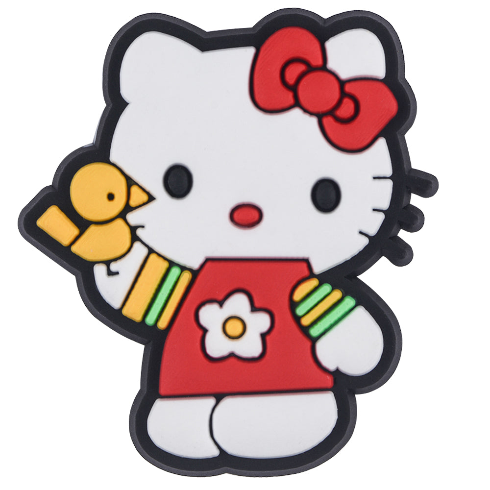 Pin's Hello Kitty robe fleurie avec canard jaune pour Crocs, jibbitz kawaii

