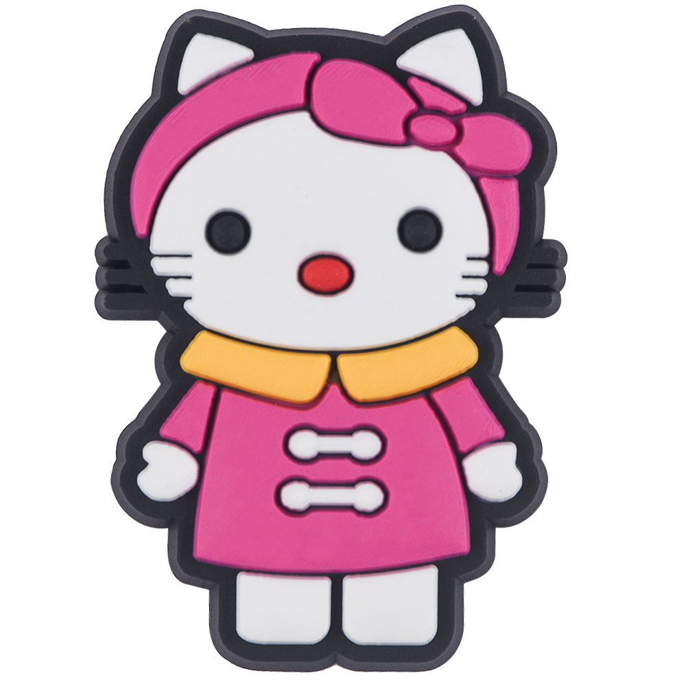 Pin's Hello Kitty robe fuchsia et bandeau rose pour Crocs, jibbitz kawaii
