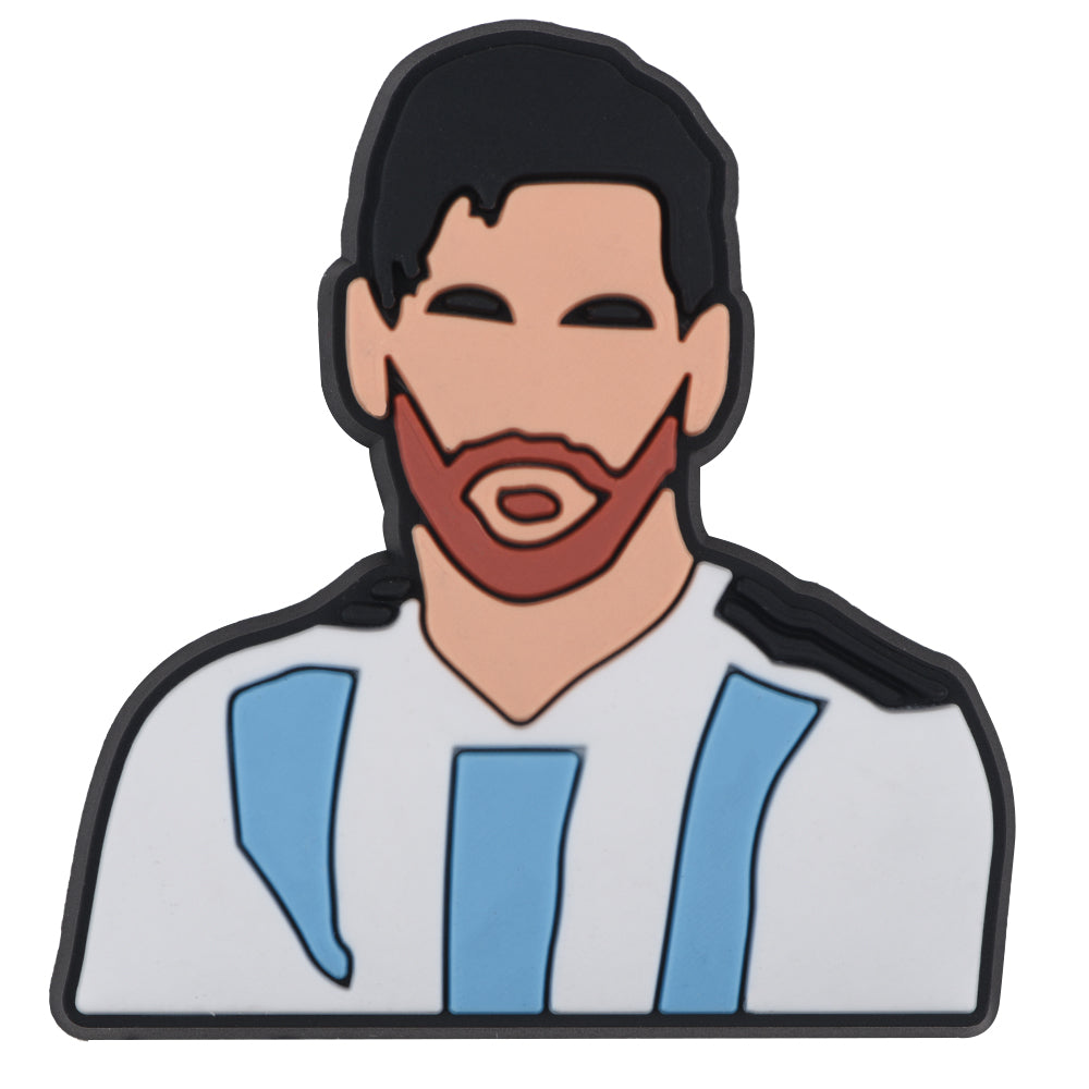 Pin's Messi portrait en maillot Argentine pour Crocs, jibbitz foot en relief
